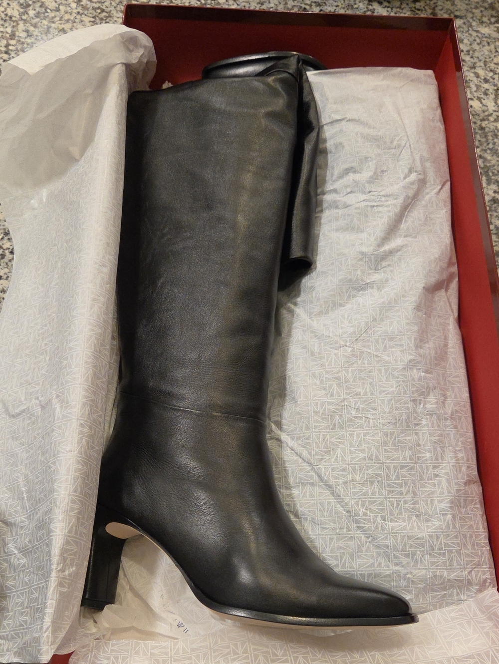 Tamara Mellon Black Leather Over-the-Knee Heel Boots